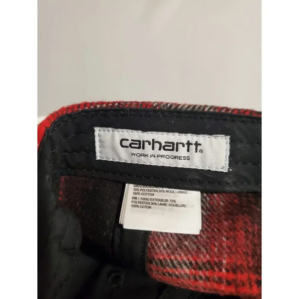 Carhartt NWT WIP Moreau Cap One Size Red Black Plaid Wool Blend Baseball Hat